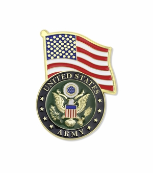 1-5/8 Inch Enameled Gold U.S. ARMY Symbol and Flag Carded Lapel Pin