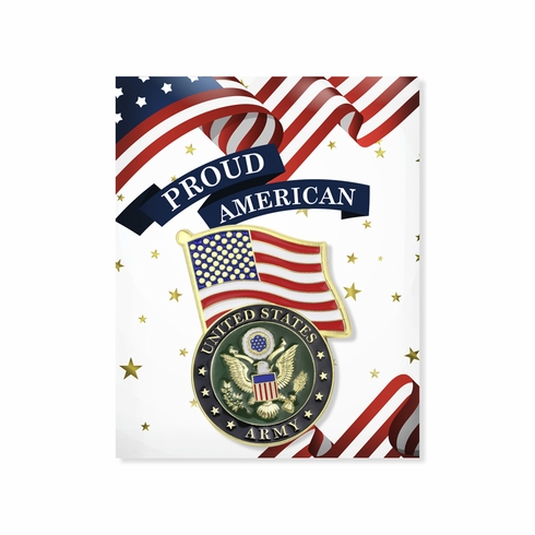 1-5/8 INCH ENAMELED GOLD U.S. ARMY SYMBOL AND FLAG LAPEL PIN