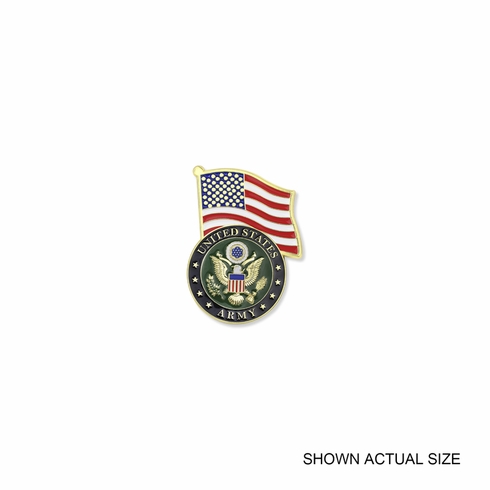 1-5/8 INCH ENAMELED GOLD U.S. ARMY SYMBOL AND FLAG LAPEL PIN