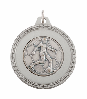 1 5/8 INCH MEDAL FRAME, SOCCER FEMALE 1 INCH MEDALLION - MULTIPLE COLORS