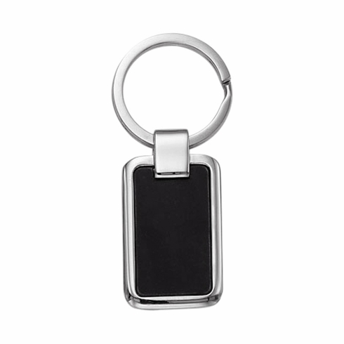 1-5/8 x 1 INCHES SILVER PLATED AND BLACK RECTANGLE KEY RING
