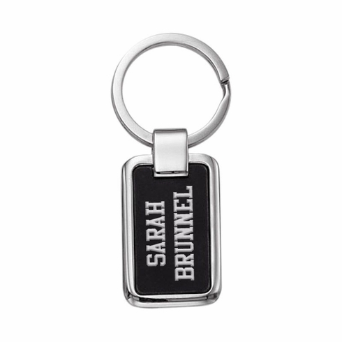 1-5/8 x 1 INCHES SILVER PLATED AND BLACK RECTANGLE KEY RING