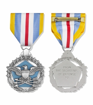 1-7/8 INCH DEPARTMENT OF DEFENSE BRIGHT SILVER SUPERIOR SERVICE MEDAL