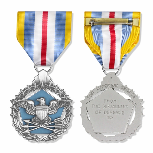 1-7/8 INCH DEPARTMENT OF DEFENSE BRIGHT SILVER SUPERIOR SERVICE MEDAL