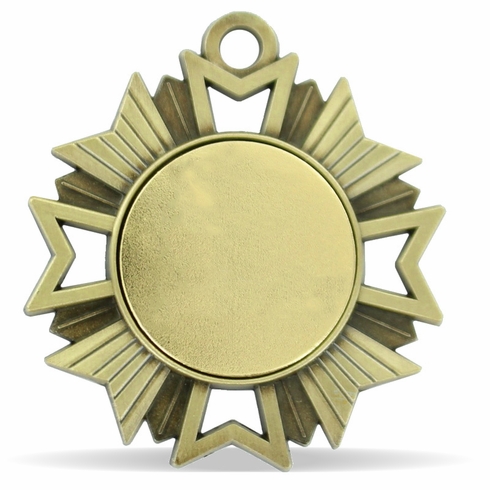 1-7/8 INCH STARBURST MEDAL ANTIQUE GOLD FINISH