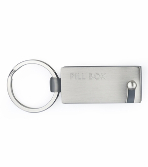 1-7/8 x 7/8 INCH SATIN SILVER FINISH PILL BOX KEY CHAIN