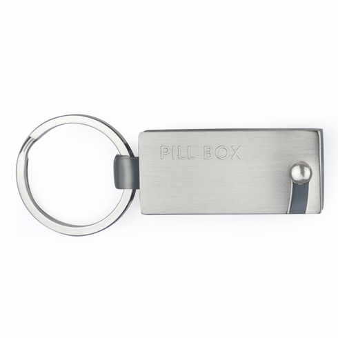 1-7/8 x 7/8 INCH SATIN SILVER FINISH PILL BOX KEY CHAIN