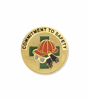 1 INCH "COMMITMENT TO SAFETY" HARD HAT ENAMELED LAPEL PIN