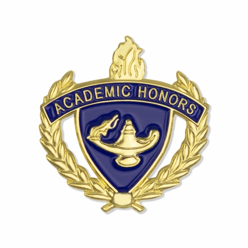 1 INCH GOLD "ACADEMIC HONORS" WITH LAMP OF LEARNING AND WREATHS ENAMELED LAPEL PIN