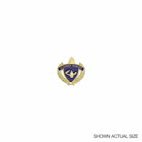 1 INCH GOLD "ALGEBRA HONORS" WITH LAMP OF LEARNING AND WREATHS ENAMELED LAPEL PIN