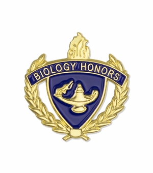 1-Inch in Height Gold Wreathed Lamp of Learning 'Biology Honor' Pin