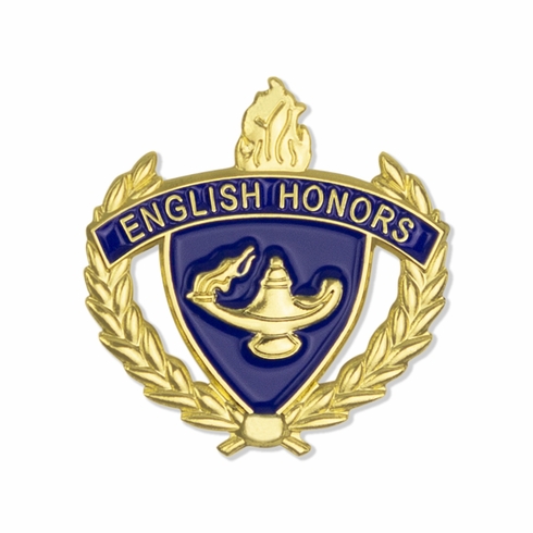 1 INCH GOLD "ENGLISH HONORS" WITH LAMP OF LEARNING AND WREATHS ENAMELED LAPEL PIN