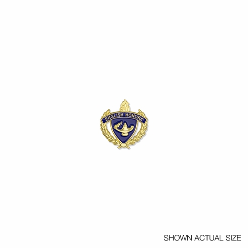 1 INCH GOLD "ENGLISH HONORS" WITH LAMP OF LEARNING AND WREATHS ENAMELED LAPEL PIN