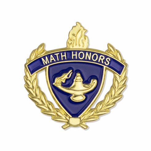 1 INCH GOLD "MATH HONORS" WITH LAMP OF LEARNING AND WREATHS ENAMELED LAPEL PIN