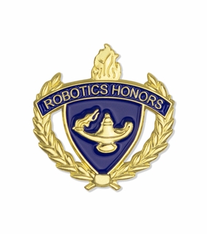 1-Inch in Height Gold Wreathed Lamp of Learning 'Robotics Honors' Pin