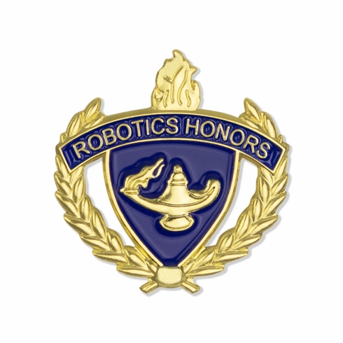 1 INCH GOLD "ROBOTICS HONORS" WITH LAMP OF LEARNING AND WREATHS ENAMELED LAPEL PIN