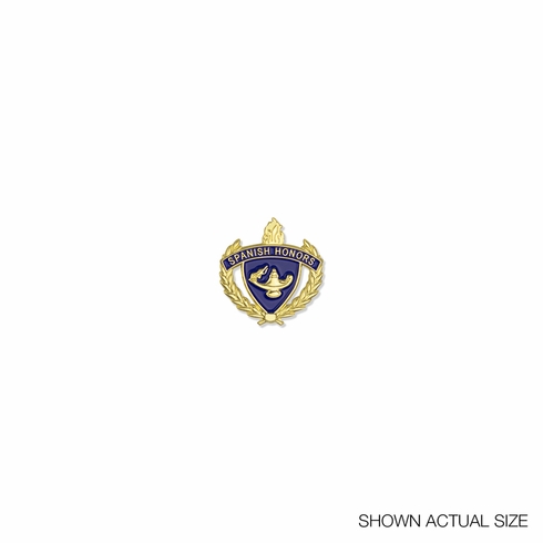 1 INCH GOLD "SPANISH HONORS" WITH LAMP OF LEARNING AND WREATHS ENAMELED LAPEL PIN