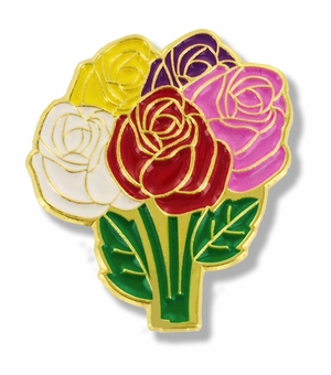 1 INCH HEIGHT BOUQUET OF ROSES LAPEL PIN