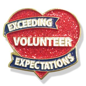 1 INCH HEIGHT EXCEEDING VOLUNTEER EXPECTATIONS SPARKLY HEART LAPEL PIN