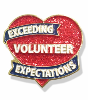 1 INCH HEIGHT EXCEEDING VOLUNTEER EXPECTATIONS SPARKLY HEART LAPEL PIN