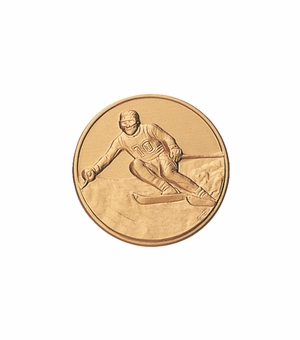 1-Inch in Diameter Round Metal Mens Skiing Medallion Insert in Multiple Colors