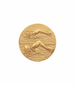 1-Inch in Diameter Round Metal Mens Swimming Medallion Insert in Multiple Colors