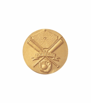 1-Inch in Diameter Round Metal Softball Themed Medallion Insert in Multiple Colors