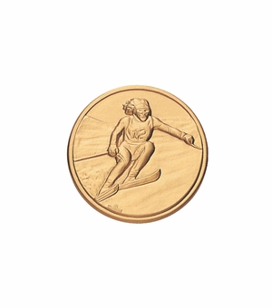 1-Inch in Diameter Round Metal Womens Skiing Medallion Insert in Multiple Colors