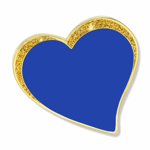 1 INCH MODERN SPARKLED BLUE ENAMELED HEART WITH GOLD BORDER LAPEL PIN