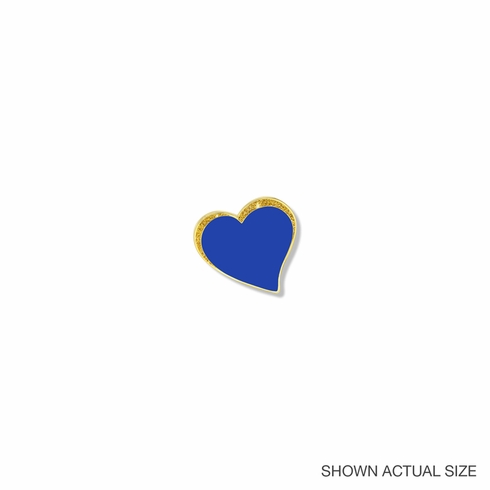 1 INCH MODERN SPARKLED BLUE ENAMELED HEART WITH GOLD BORDER LAPEL PIN