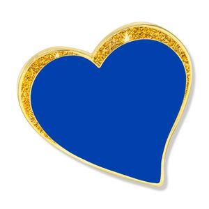 1 INCH MODERN SPARKLED BLUE ENAMELED HEART WITH GOLD BORDER LAPEL PIN