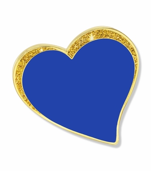 1 INCH MODERN SPARKLED BLUE ENAMELED HEART WITH GOLD BORDER LAPEL PIN