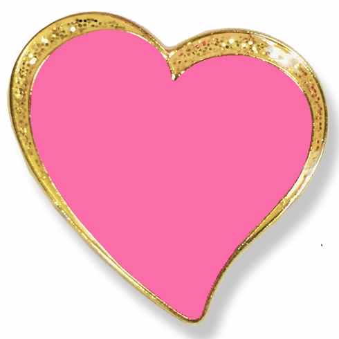 1 INCH MODERN SPARKLED PINK ENAMELED HEART WITH GOLD BORDER LAPEL PIN