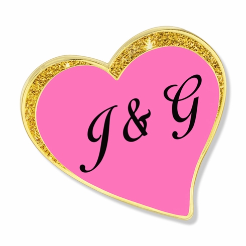 1 INCH MODERN SPARKLED PINK ENAMELED HEART WITH GOLD BORDER LAPEL PIN