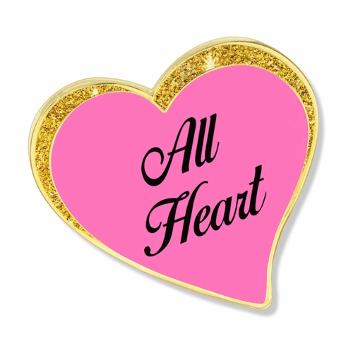 1 INCH MODERN SPARKLED PINK ENAMELED HEART WITH GOLD BORDER LAPEL PIN