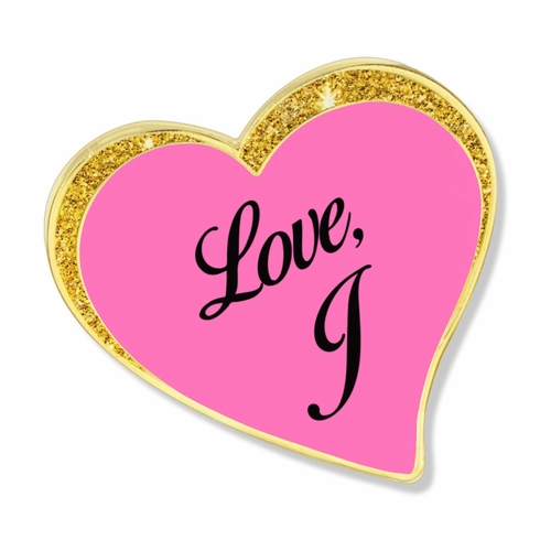 1 INCH MODERN SPARKLED PINK ENAMELED HEART WITH GOLD BORDER LAPEL PIN