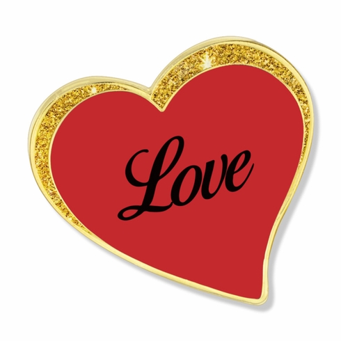 1 INCH MODERN SPARKLED RED ENAMELED HEART WITH GOLD BORDER LAPEL PIN
