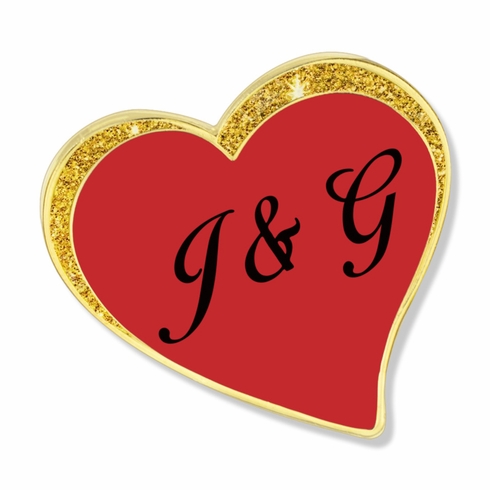 1 INCH MODERN SPARKLED RED ENAMELED HEART WITH GOLD BORDER LAPEL PIN