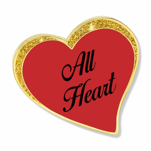 1 INCH MODERN SPARKLED RED ENAMELED HEART WITH GOLD BORDER LAPEL PIN