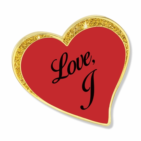 1 INCH MODERN SPARKLED RED ENAMELED HEART WITH GOLD BORDER LAPEL PIN