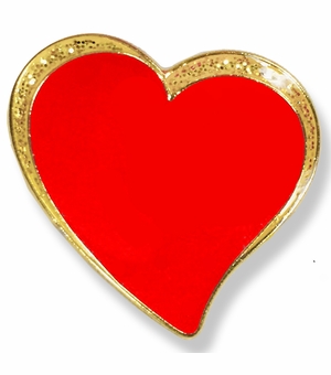1 INCH MODERN SPARKLED RED ENAMELED HEART WITH GOLD BORDER LAPEL PIN