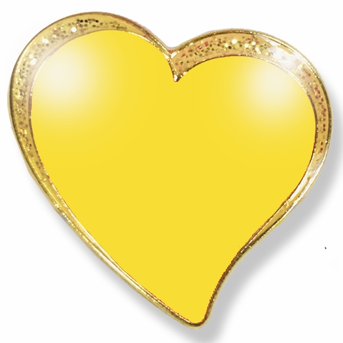 1 INCH MODERN SPARKLED YELLOW ENAMELED HEART WITH GOLD BORDER LAPEL PIN