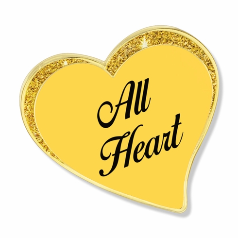 1 INCH MODERN SPARKLED YELLOW ENAMELED HEART WITH GOLD BORDER LAPEL PIN