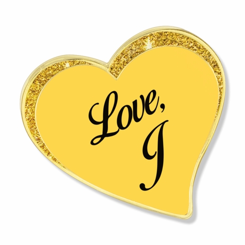1 INCH MODERN SPARKLED YELLOW ENAMELED HEART WITH GOLD BORDER LAPEL PIN