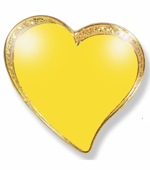 1 INCH MODERN SPARKLED YELLOW ENAMELED HEART WITH GOLD BORDER LAPEL PIN
