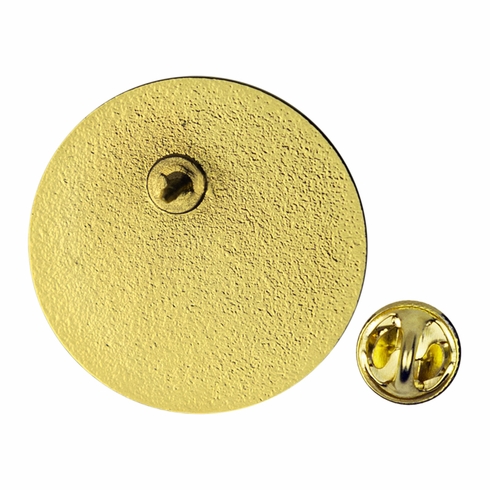 1 INCH ROUND DIE STRUCK GOLD LAPEL PIN WITH BUTTERFLY CLUTCH BACKING-HOLDS 7/8 INCH INSERT