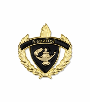 1-Inch in Height Gold Wreathed Lamp of Learning 'Espanol' Pin