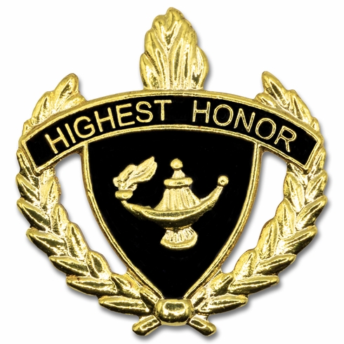 1 INCH WREATH WITH LAMP OF LEARNING HIGHEST HONOR LAPEL PIN