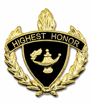 1-Inch in Height Gold Wreathed Lamp of Learning 'Highest Honor' Pin