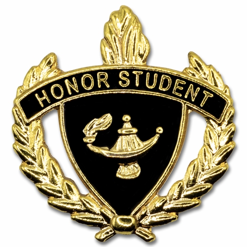 1 INCH WREATH WITH LAMP OF LEARNING HONOR STUDENT LAPEL PIN